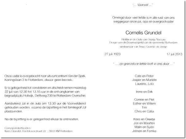 Rouwkaart Kees Grundel